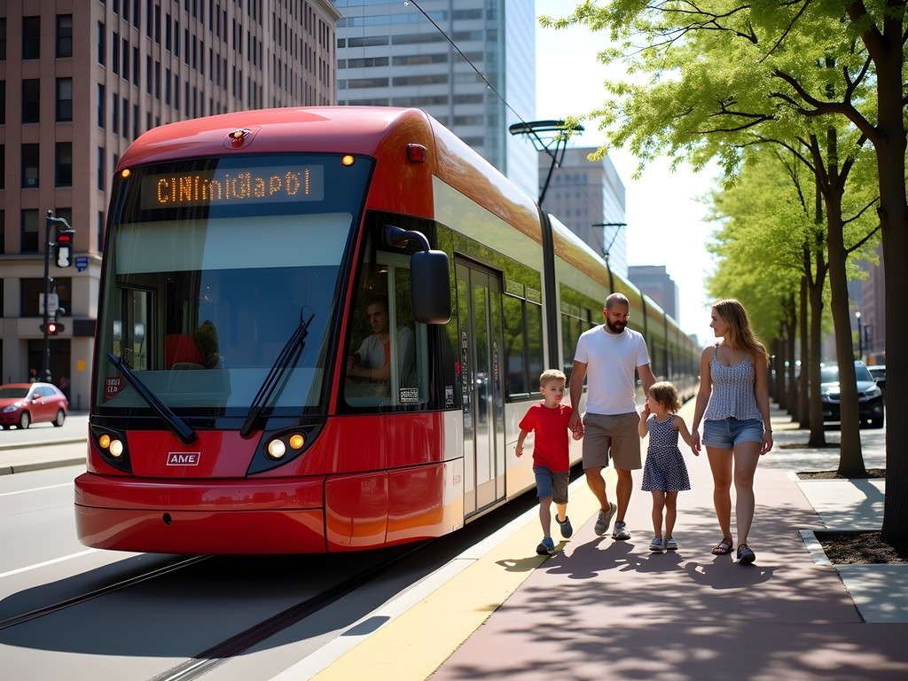 Family boarding the Cincinnati Bell Connector streetcar downtown