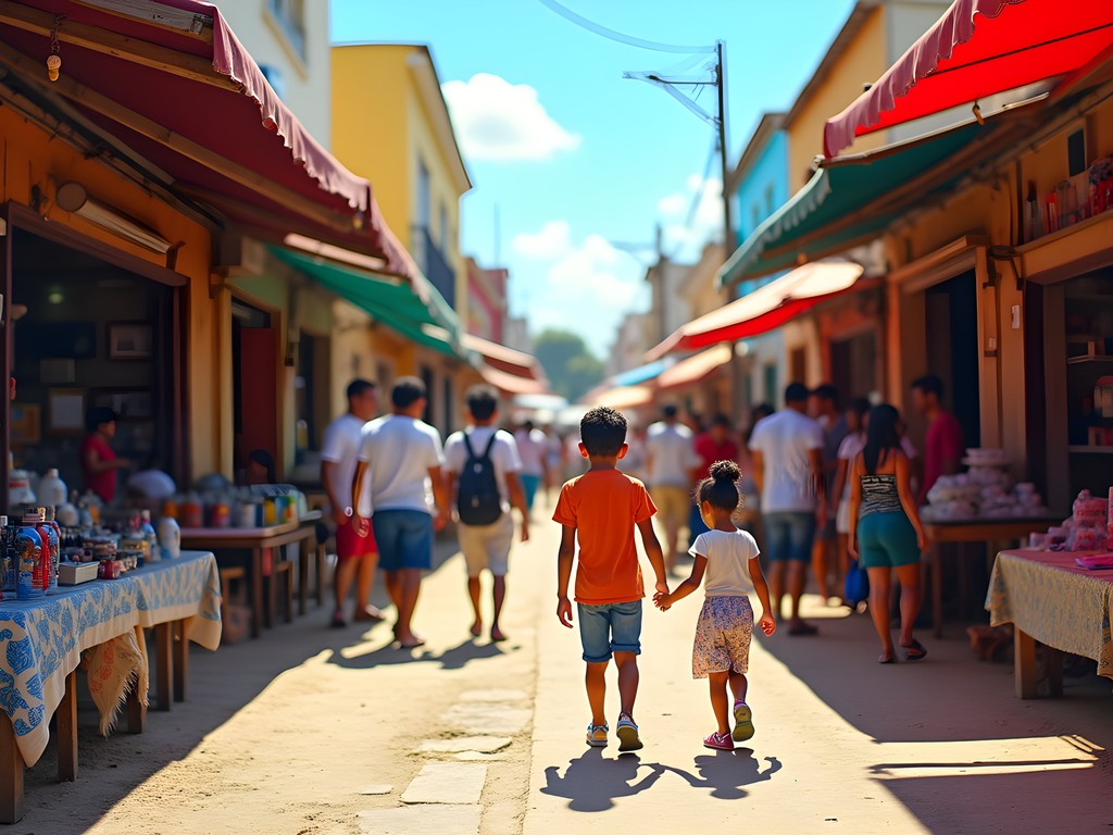 Bustling marketplace in Ciudad del Este with colorful stalls and vendors