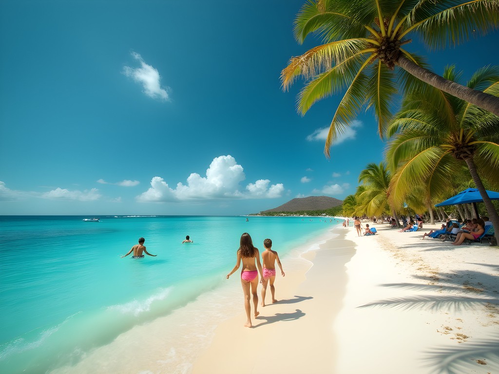Family enjoying crystal clear waters at Mullet Bay Beach Sint Maarten