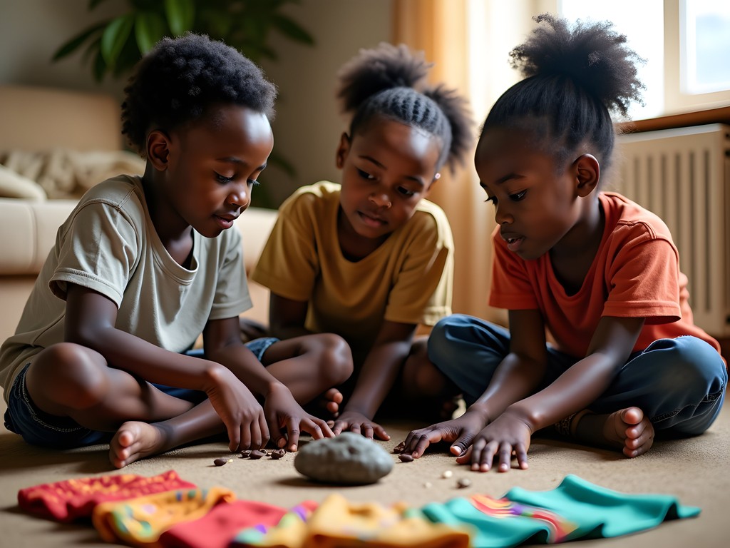 Family pre-trip ritual with Guinean cultural items