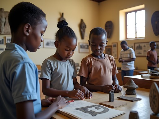 Children exploring artifacts at Guinea's National Museum