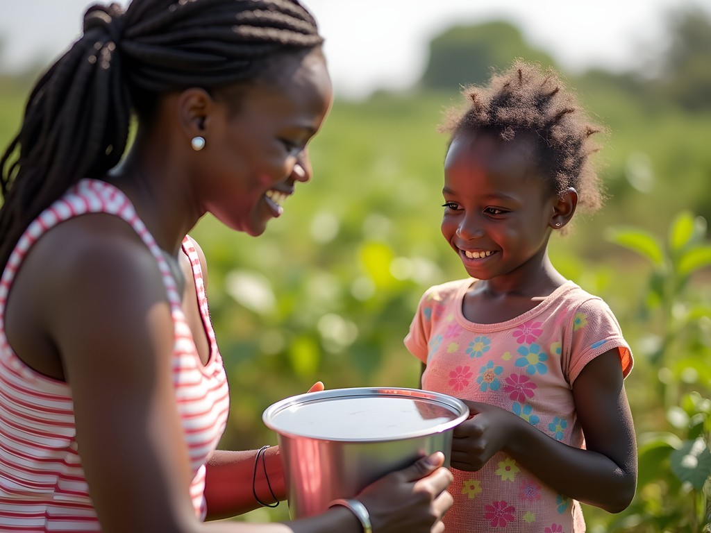 Child learning to use solar cooker in community project near Conakry