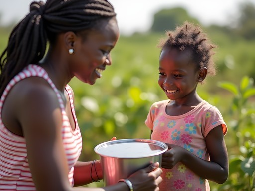 Child learning to use solar cooker in community project near Conakry