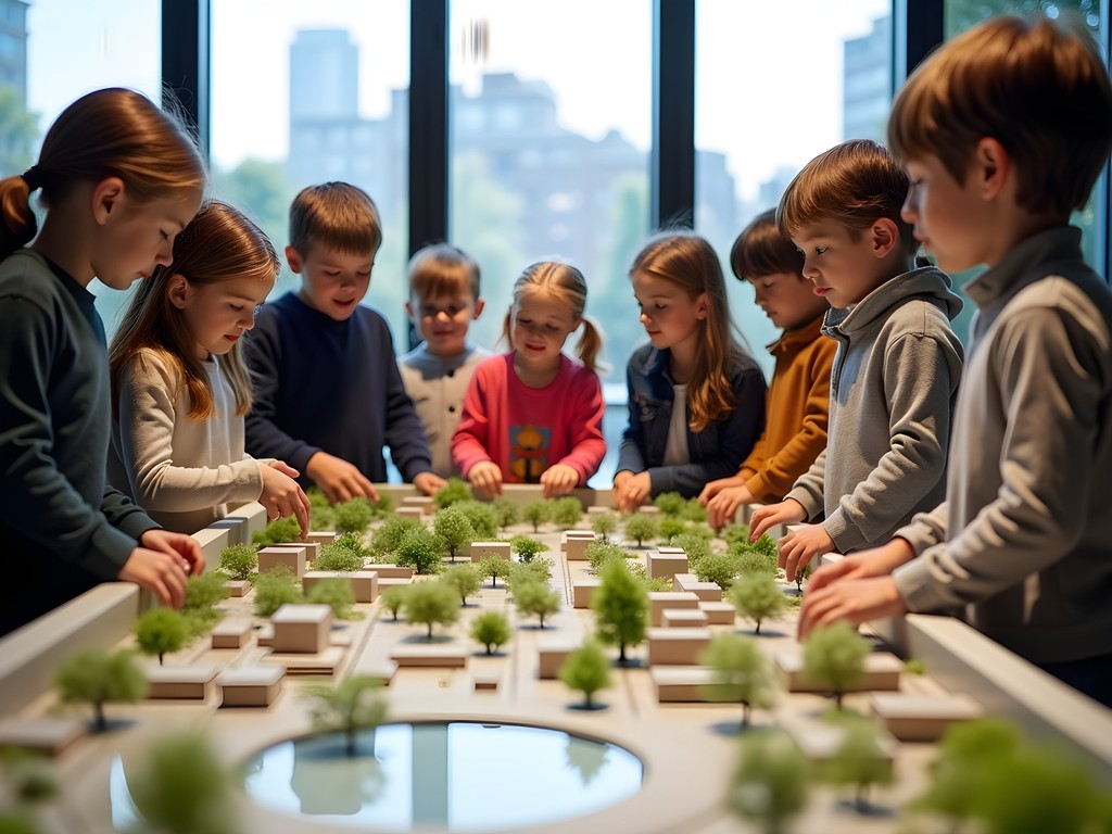 Children building miniature sustainable cities at Danish Architecture Center