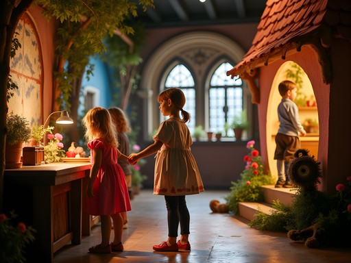 Children experiencing interactive fairy tale exhibits at H.C. Andersen Fairy-Tale House