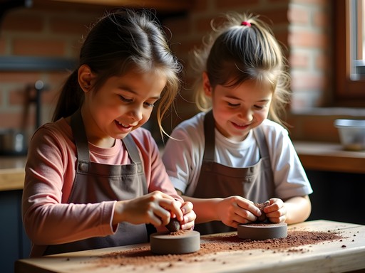 Children participating in chocolate making workshop at Choco Museo in Cusco, Peru