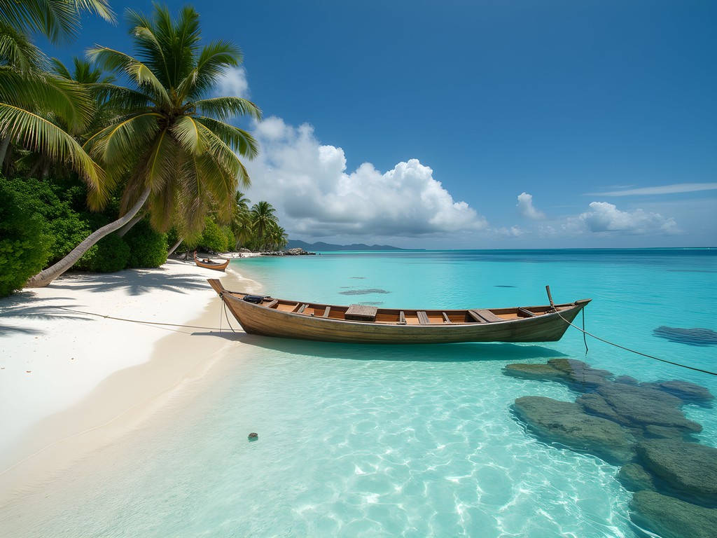 Father and son exploring uninhabited Marshall Islands beach