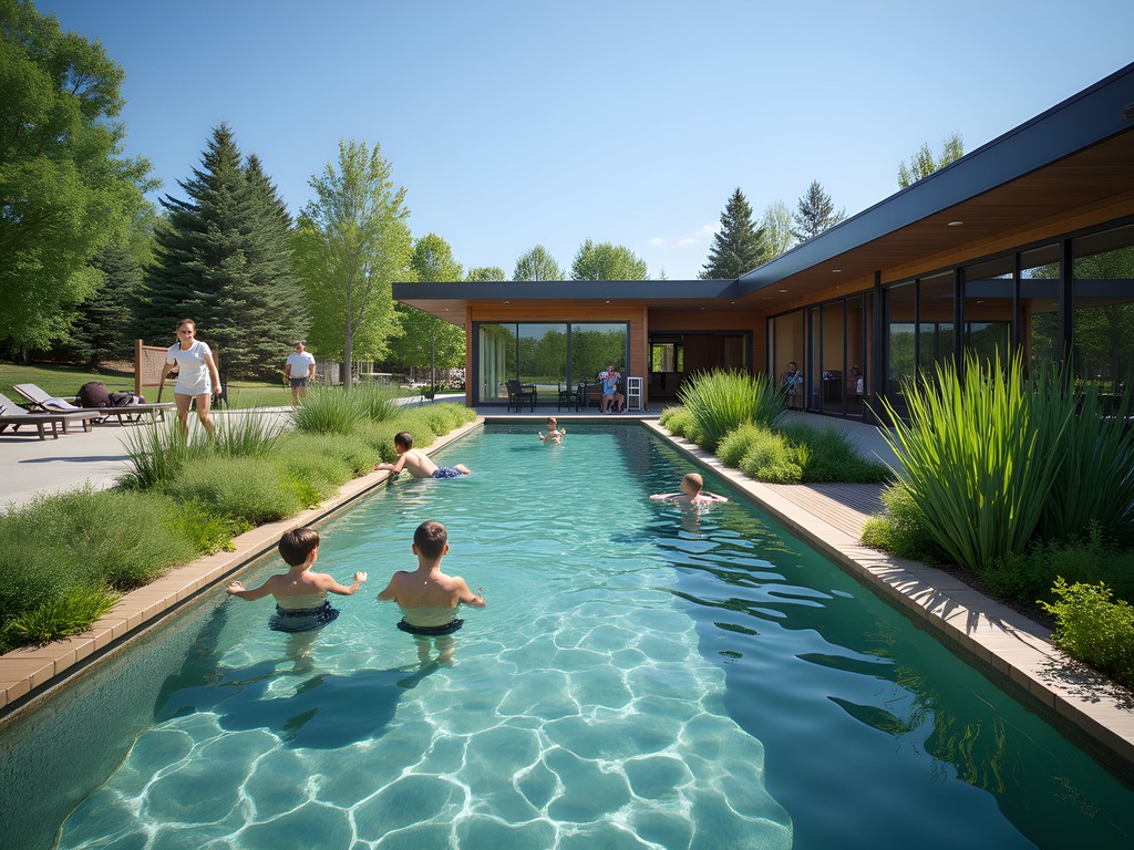 Natural swimming pool at Borden Park Edmonton with biological filtration system