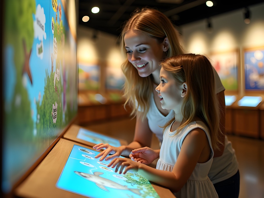 Family exploring interactive exhibits at Elgin Public Museum