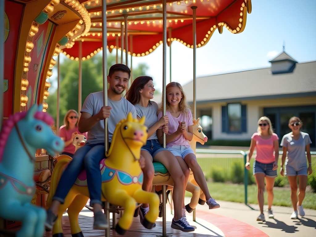 Family enjoying rides at Santa's Village Azoosment Park in Elgin
