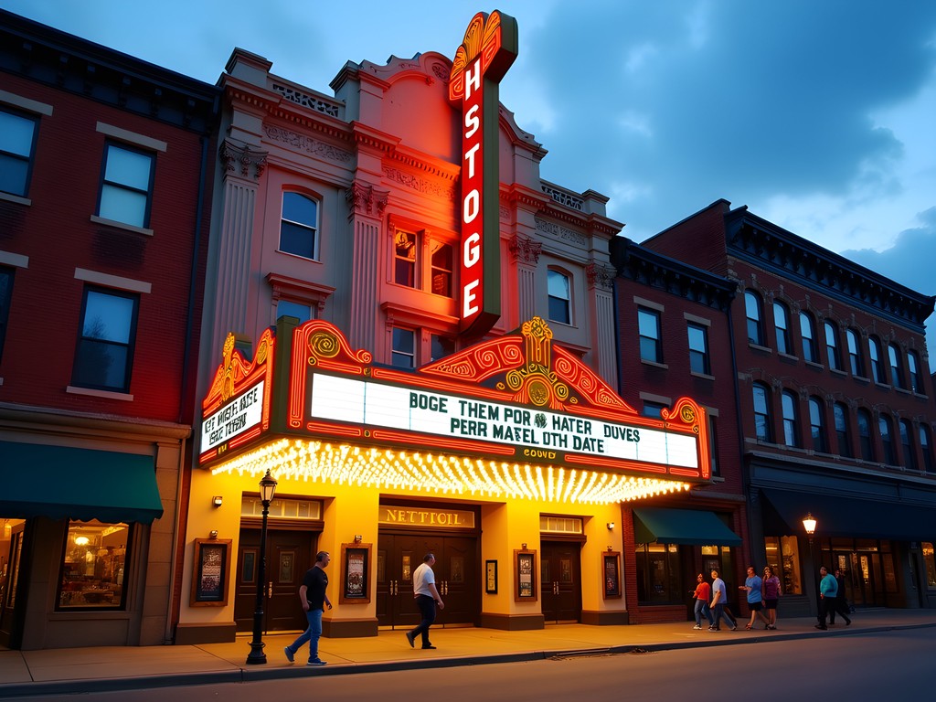 Historic Warner Theatre restored facade in downtown Erie Pennsylvania