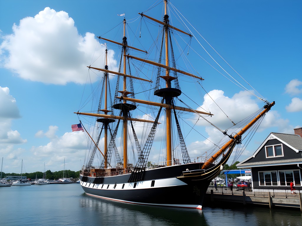 US Brig Niagara historic warship docked at Erie Maritime Museum Pennsylvania