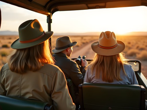 Family in safari vehicle with proper gear in Etosha National Park