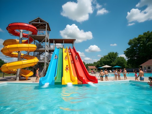 Children playing at Burdette Park Aquatic Center water slides in Evansville Indiana