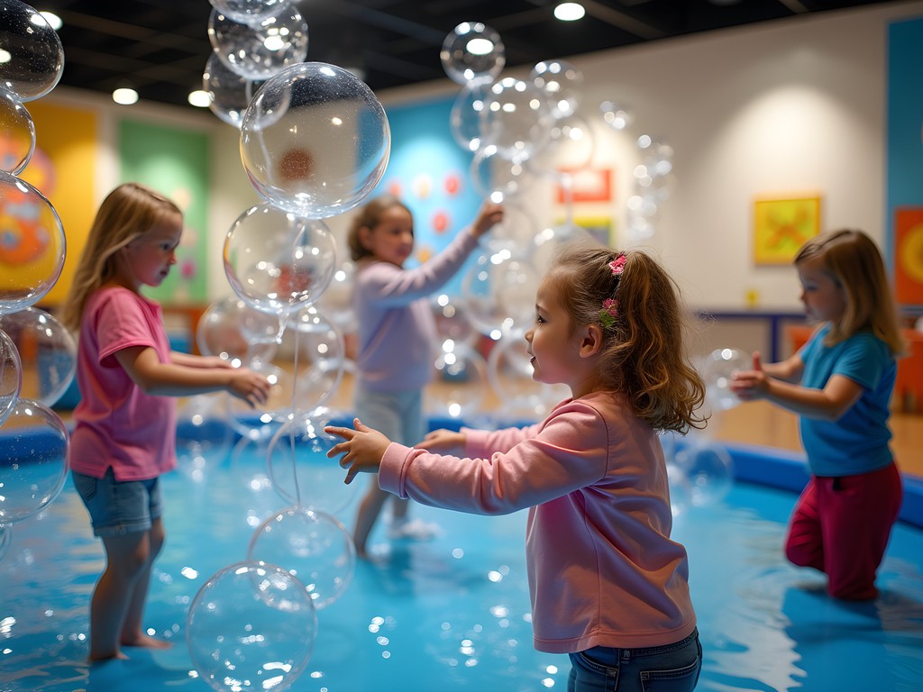 Children engaged with interactive bubble exhibit at Children's Museum of the Shoals