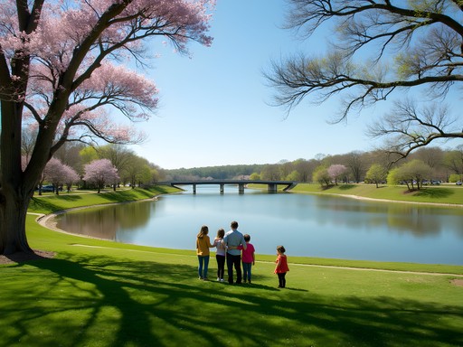 Family enjoying Tennessee River views from McFarland Park in Florence Alabama