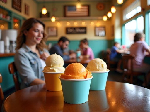 Family enjoying ice cream at historic Trowbridge's Ice Cream Shop in Florence Alabama