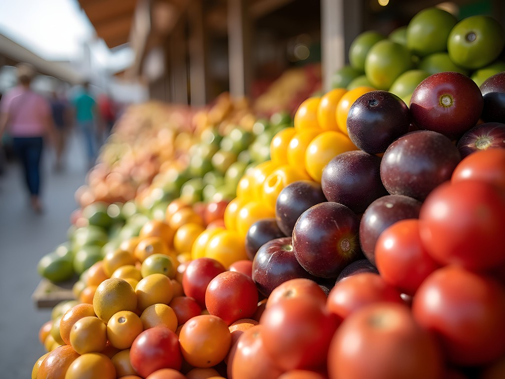 Colorful display of exotic Madeiran fruits at Mercado dos Lavradores in Funchal