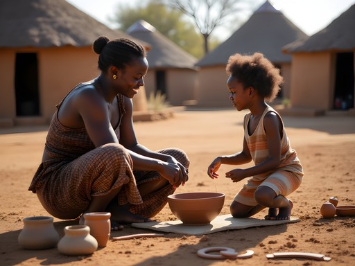 Child learning traditional pottery techniques at Bahurutshe Cultural Village near Gaborone