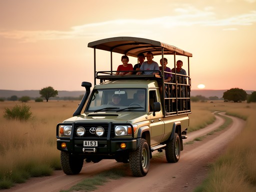 Family boarding specialized safari vehicle at Mokolodi Nature Reserve near Gaborone