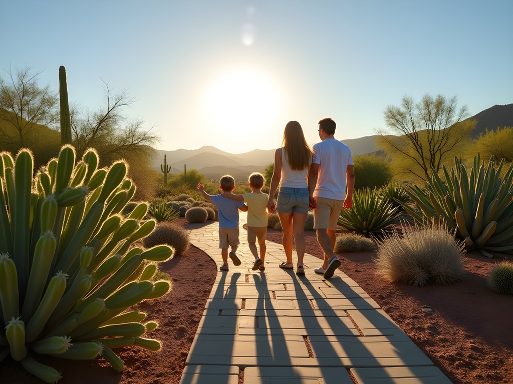 Family exploring cactus garden paths at Desert Botanical Gardens Arizona