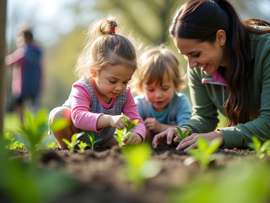 Children learning gardening skills at the Edible Schoolyard in Greensboro Children's Museum