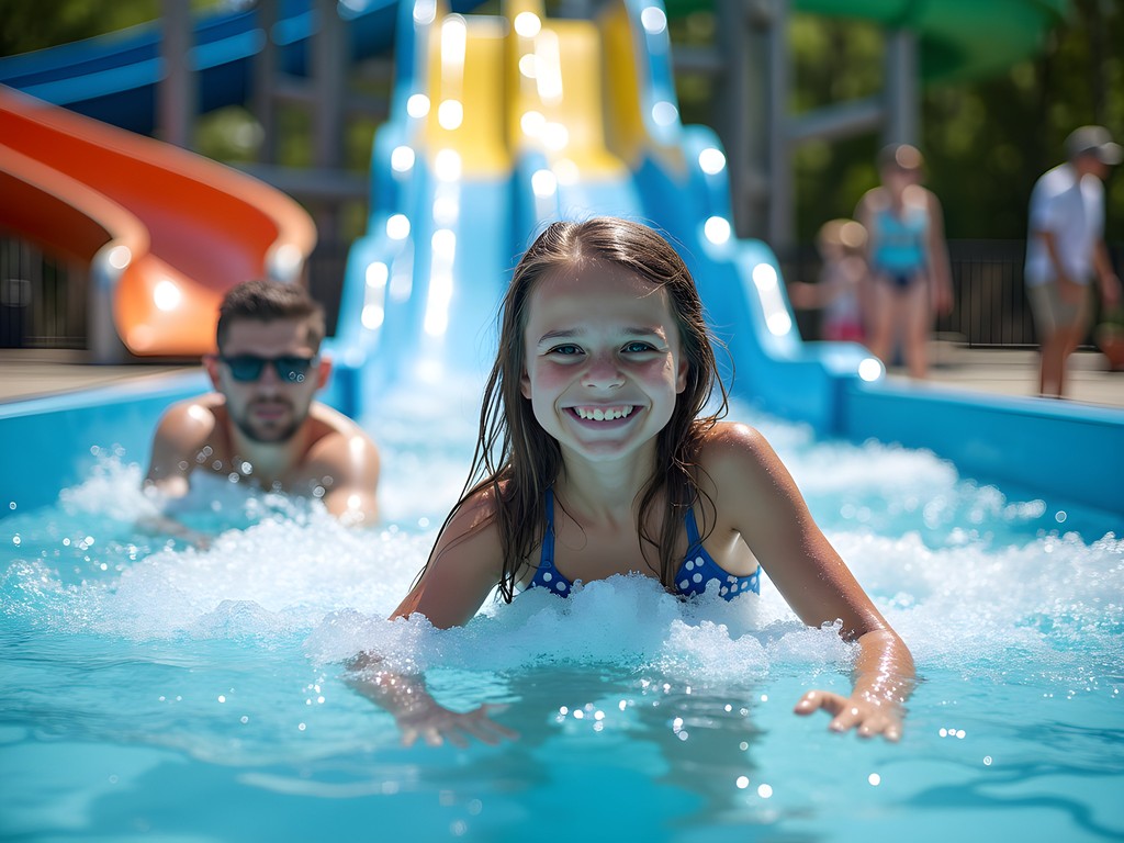 Family enjoying water slides at Wet 'n Wild Emerald Pointe water park in Greensboro