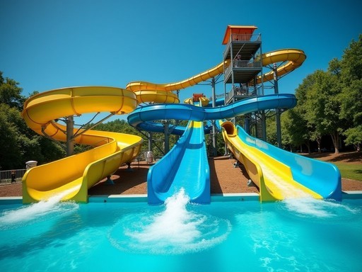 Colorful water slides at Wet'n Wild Emerald Pointe water park in Greensboro