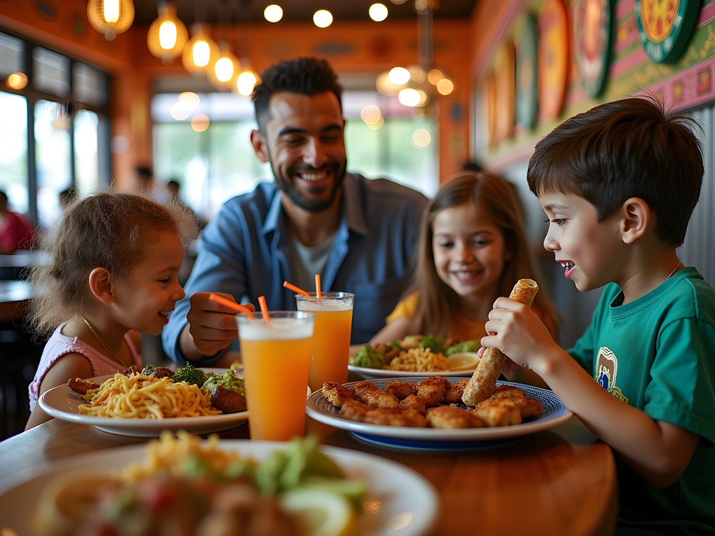 Family enjoying Tex-Mex cuisine at a Houston restaurant