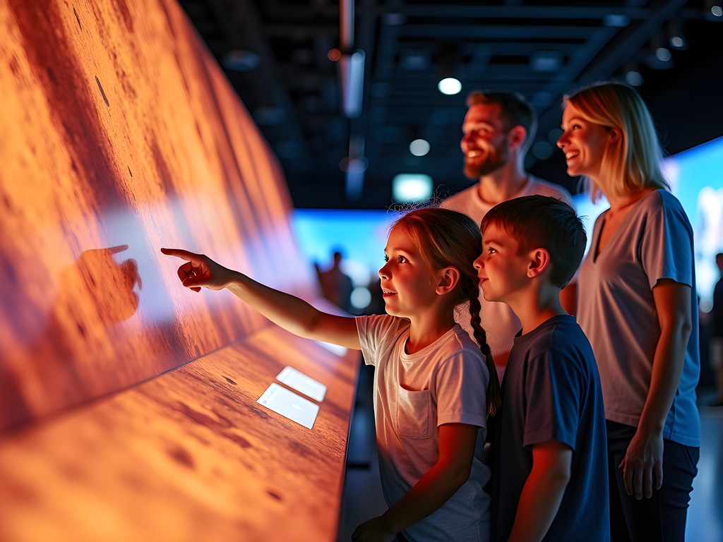 Family exploring interactive exhibits at Space Center Houston