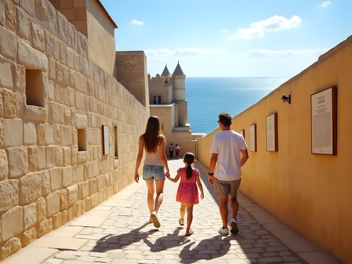 Family exploring the historic walls and cobblestone streets of Dalt Vila in Ibiza