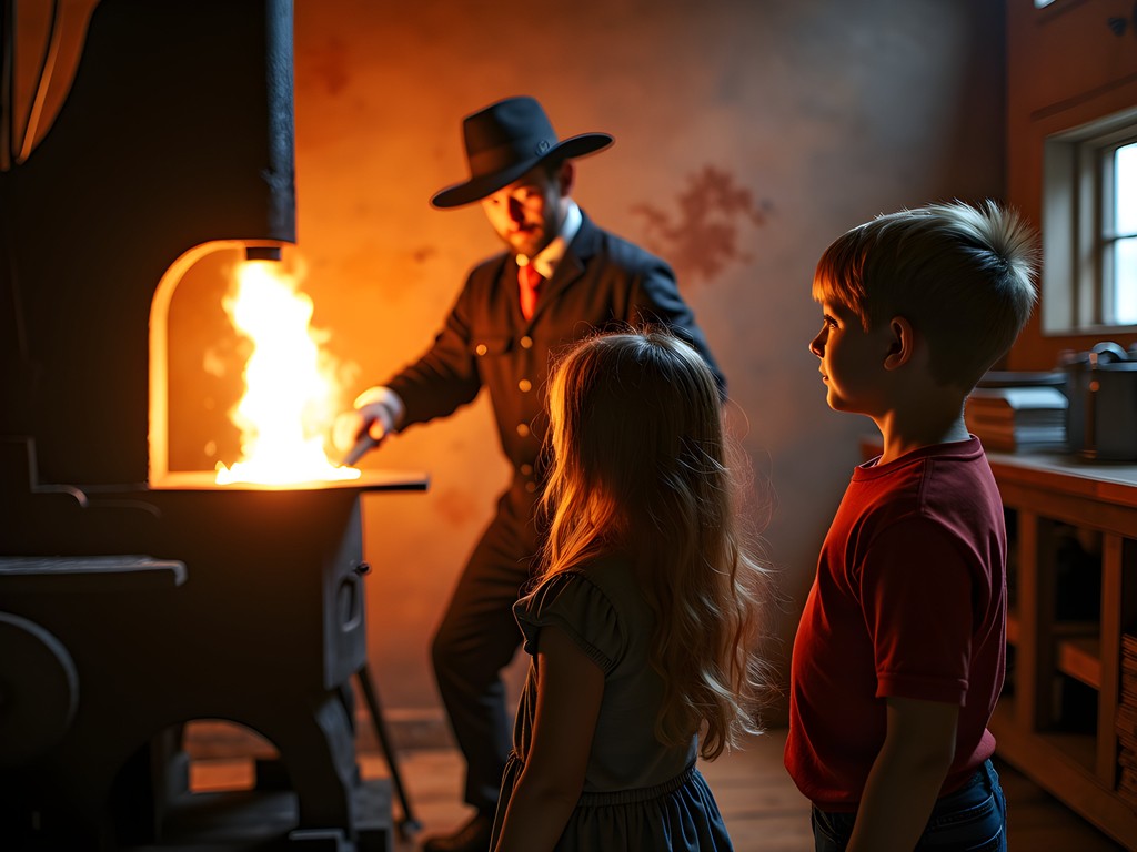 Children watching blacksmith demonstration at Missouri Town 1855 in Independence
