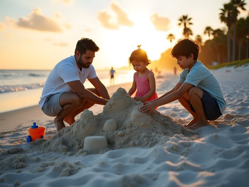 Family building sandcastles at Jacksonville Beach