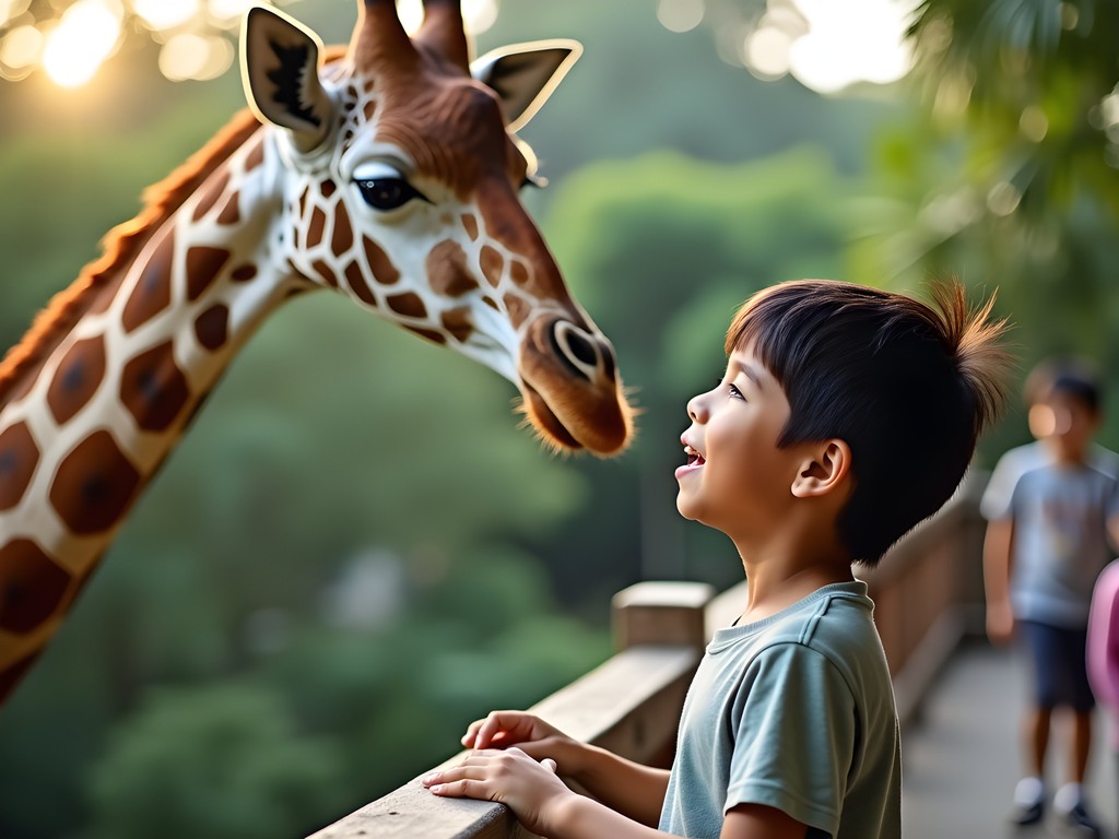 Family feeding giraffes at Jacksonville Zoo and Gardens