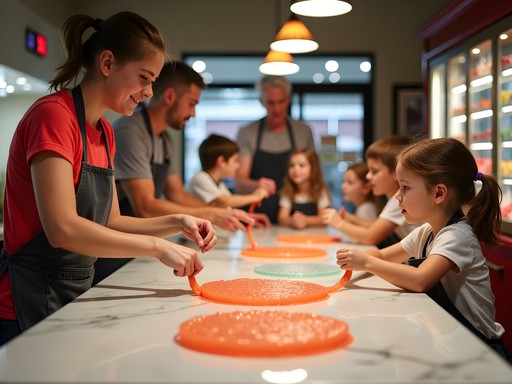 Family participating in candy making workshop at Sweet Pete's in Jacksonville