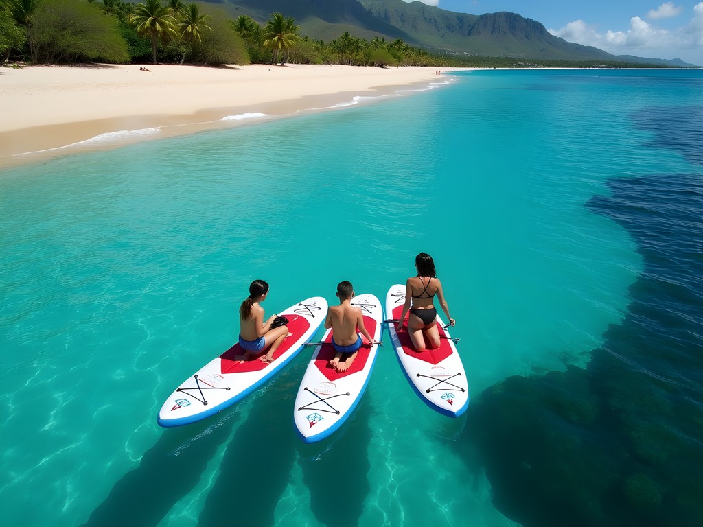 Family conducting citizen science observations on paddleboards in Kailua Bay
