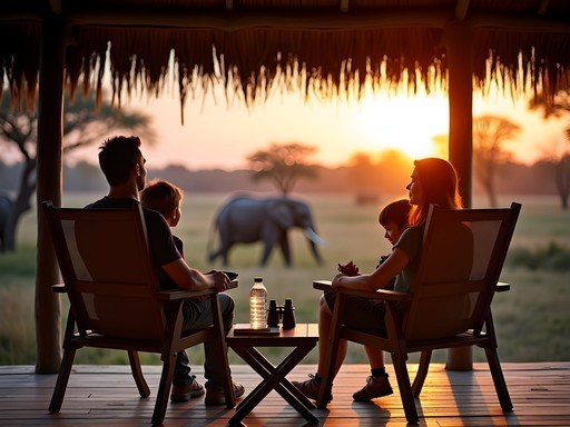 Family enjoying sunset from the veranda of a Kruger National Park rest camp cottage