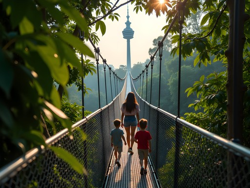 Canopy walkway suspended among treetops in KL Forest Eco Park