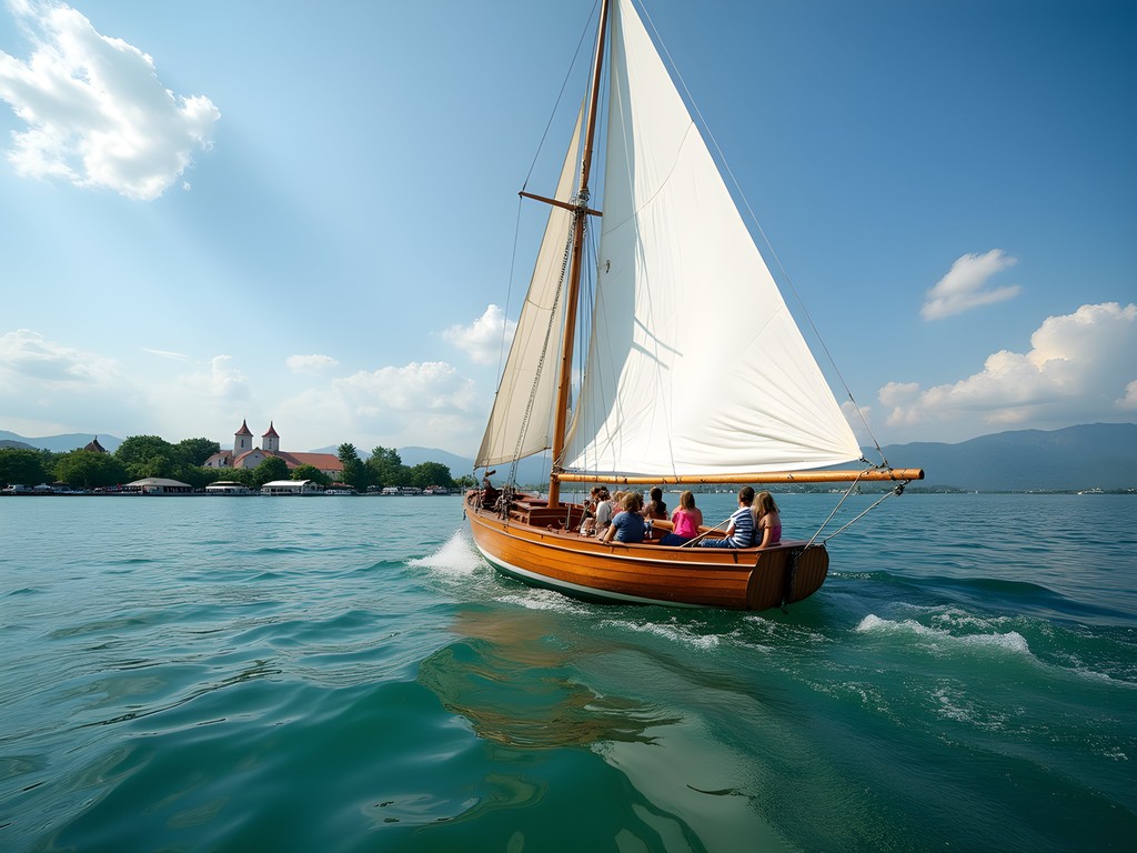 Family sailing experience on traditional wooden boat on Lake Balaton