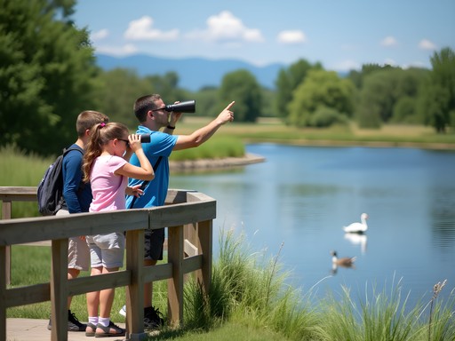 Family birdwatching at Kountze Lake in Belmar Park Lakewood Colorado