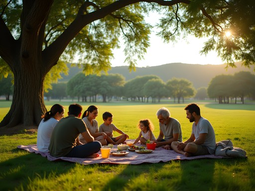 Family enjoying a picnic at Parque Ecológico Ñu Guasu in Lambaré, Paraguay