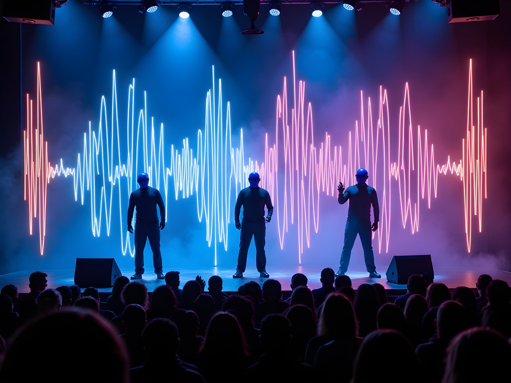 Blue Man Group performing interactive science demonstration in Las Vegas