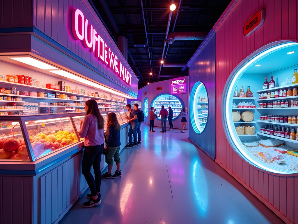 Colorful interactive exhibits at Meow Wolf Omega Mart in Las Vegas
