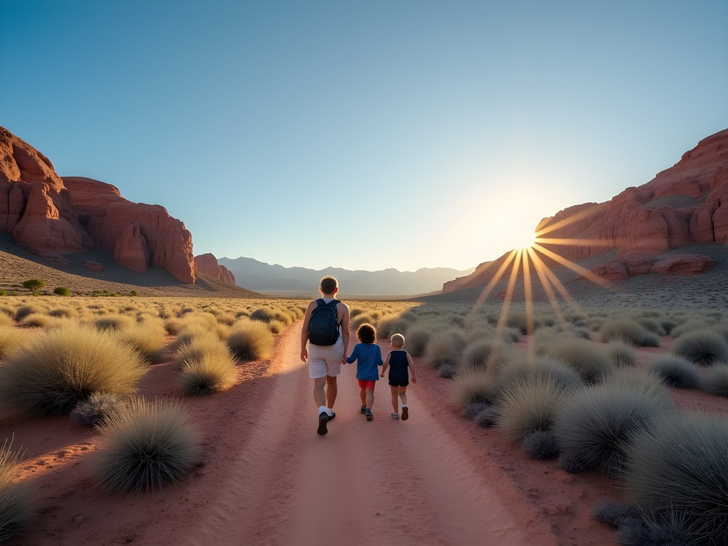 Family hiking at Red Rock Canyon Conservation Area near Las Vegas