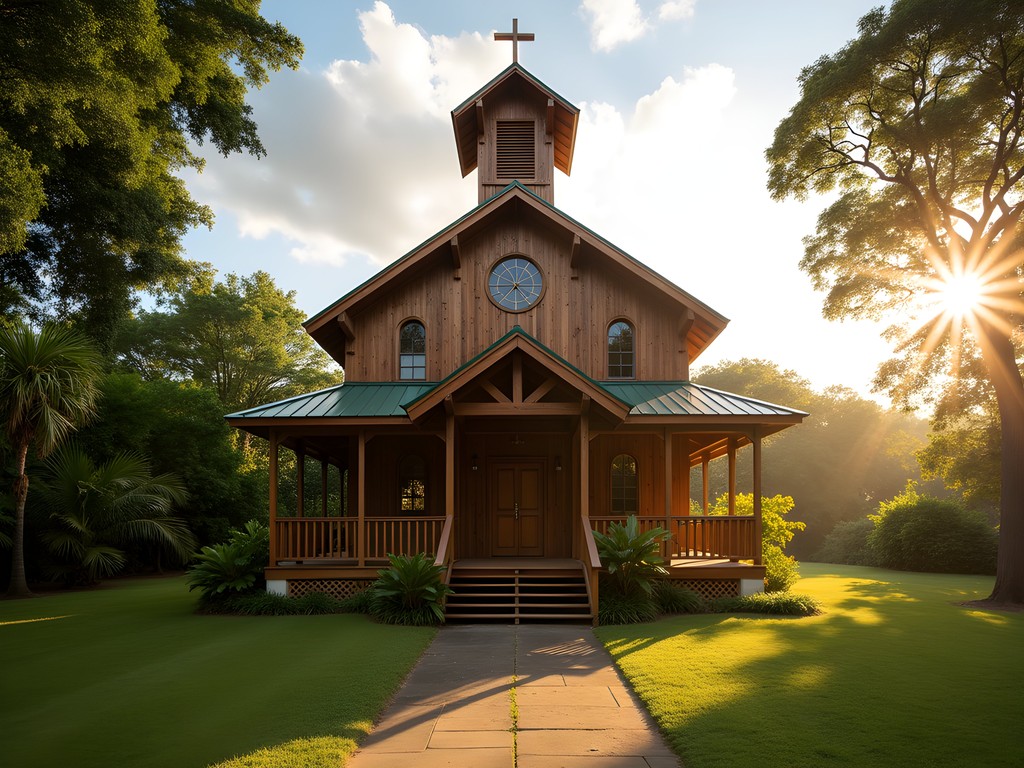 Historic wooden St. Theresia Church in Lelydorp with distinctive architectural elements