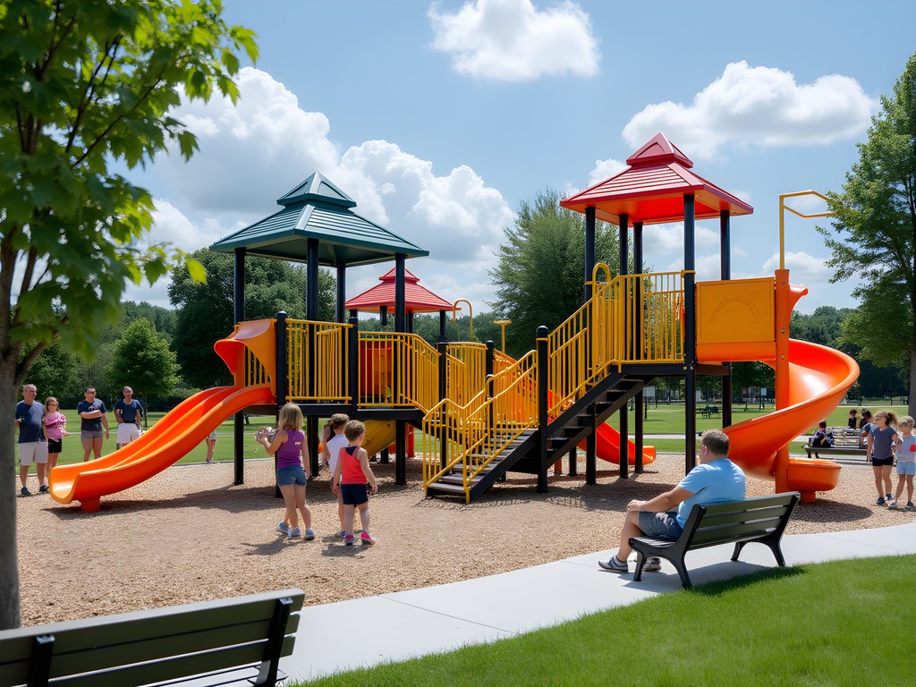 Modern inclusive playground equipment at Ad Astra Park in Lenexa Kansas