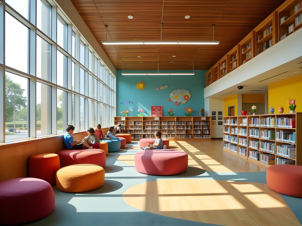 Modern children's area in Indian Creek Library with interactive learning stations