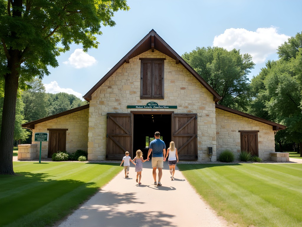 Historic Legler Barn Museum with children exploring pioneer exhibits