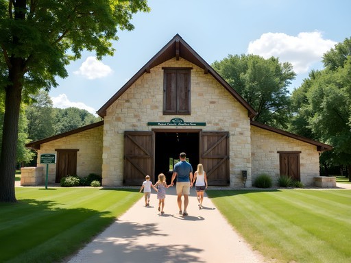 Historic Legler Barn Museum with children exploring pioneer exhibits