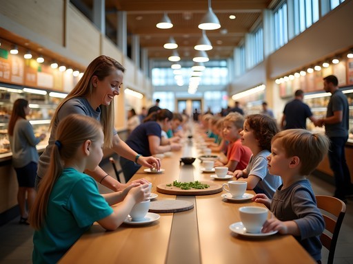 Children participating in cooking demonstration at Lenexa Public Market